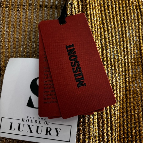 Missoni Metallic Knit Wrap Jumpsuit Gold Lurex Wide Leg Plunge Size 38 NWT Italy - Picture 11 of 16